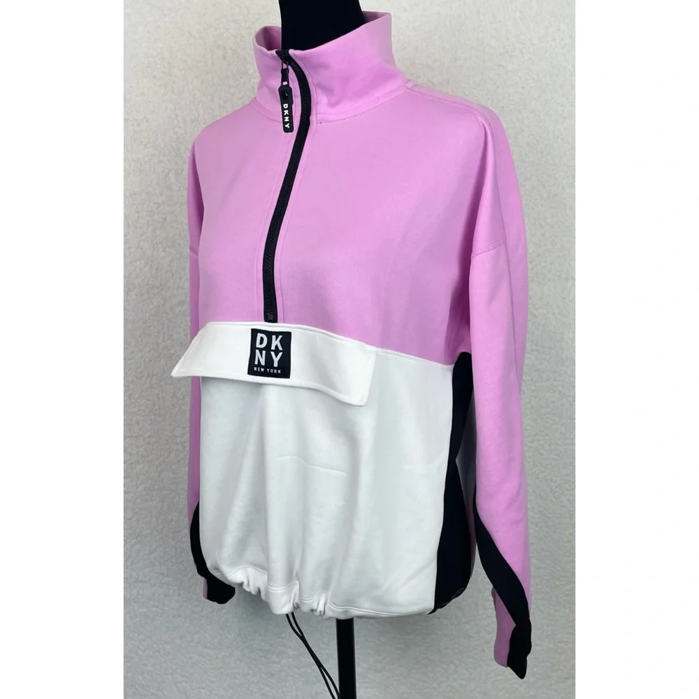 DKNY • Sport Pink/White Colorblock Half-Zip Pullover Sweatshirt, S - Picture 5 of 16